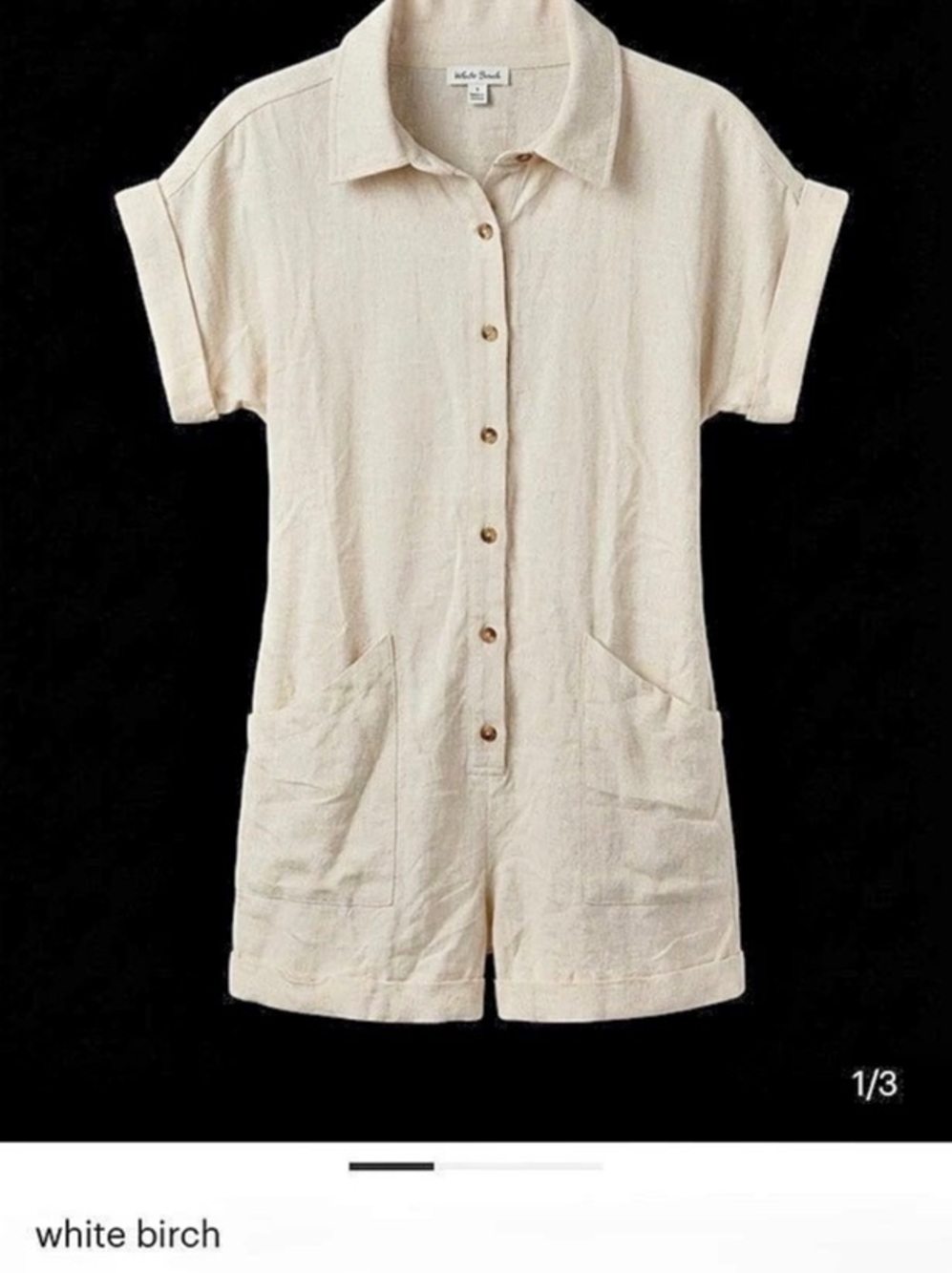 White Birch Short-Sleeve Button-Front Romper in Cream Size